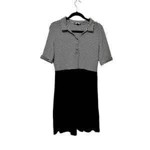 Lands’ End Women's Sz Medium Blue White Striped Short Sleeve Pullover Dress